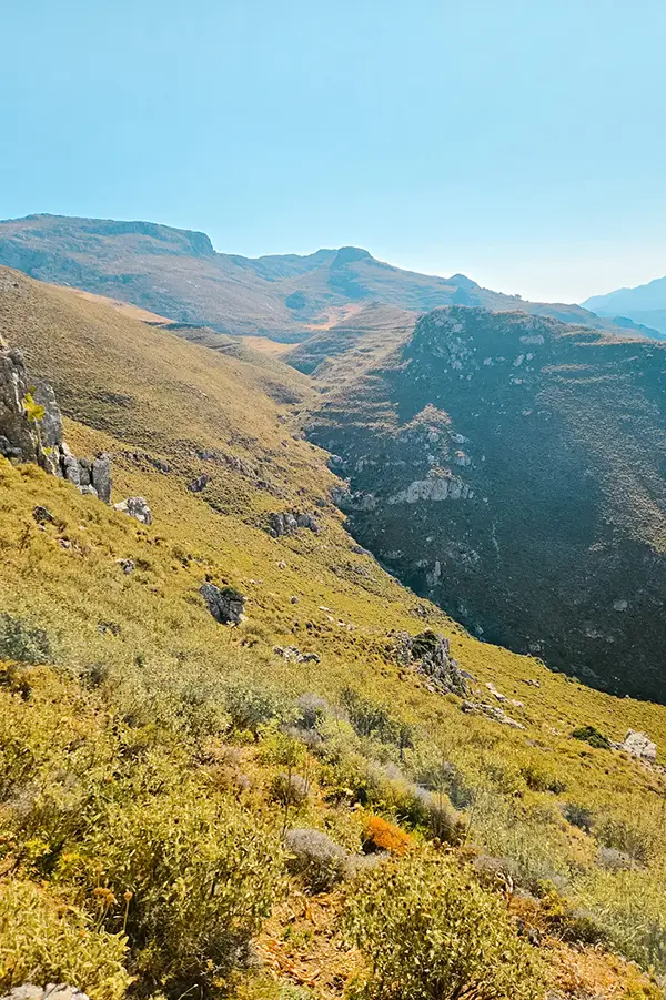 A view of Atsipadhes peak sanctuary with blue skies in the background. 